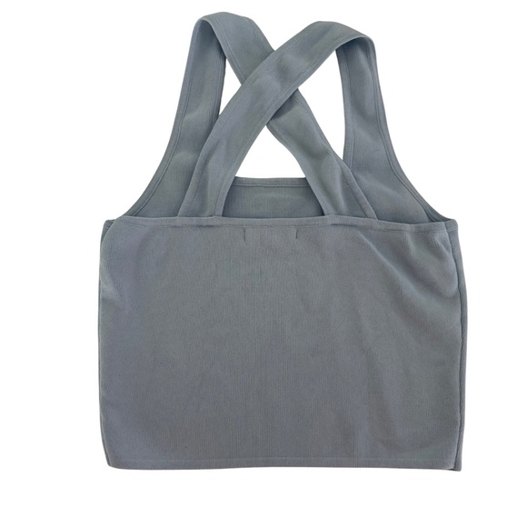 GREY LAB Dusty Blue Ribbed Criss-Cross Back Crop Tank Top Women’s XS - Picture 2 of 6